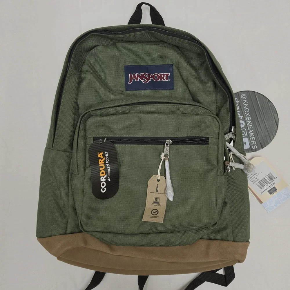 JanSport Right Pack Backpack Premium Cordura Fabric Suede Bottom Cargo Green
